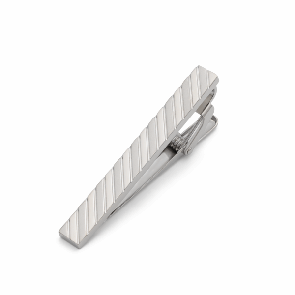 Patterned/Ribbed rhodium Tie Clip C004