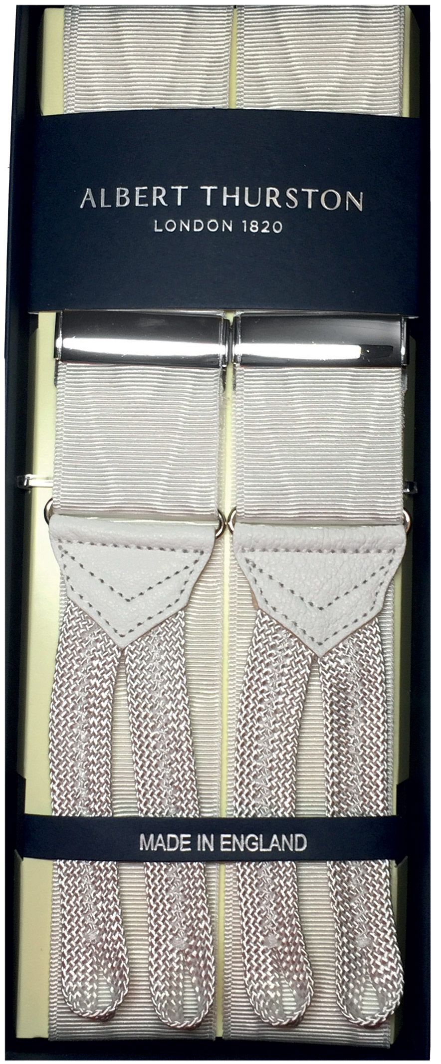 Albert Thurston White Moire Brace with Braid Ends – Moire 2 - Towler (TAGGS  of Mayfair)