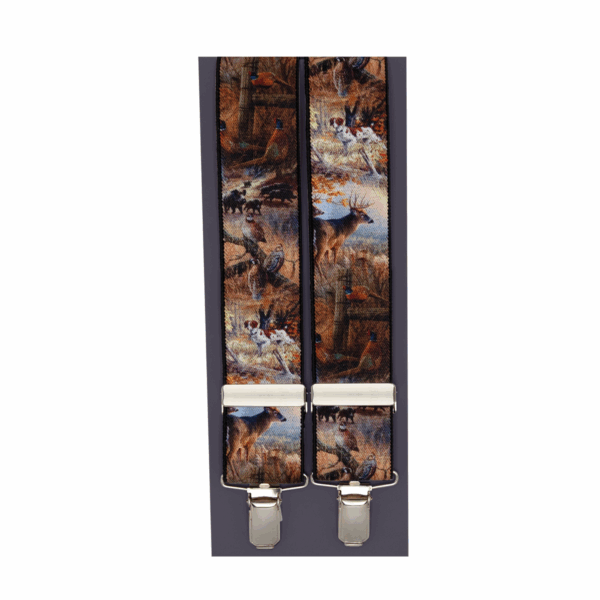 Digital Print Elasticated Clip End Braces  Stag/Hare/Country Scene 35mm DL200-42