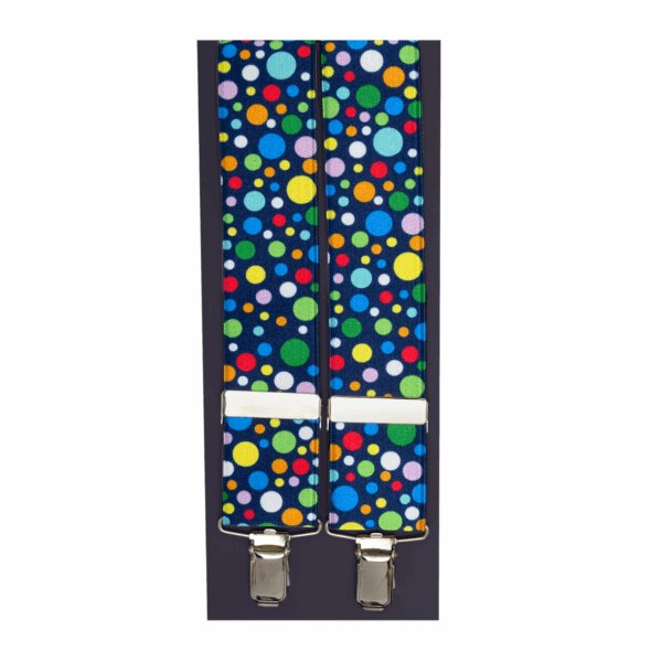 Digital Print Elasticated Clip End Braces Navy with Coloured multi spots 35mm DL200-43