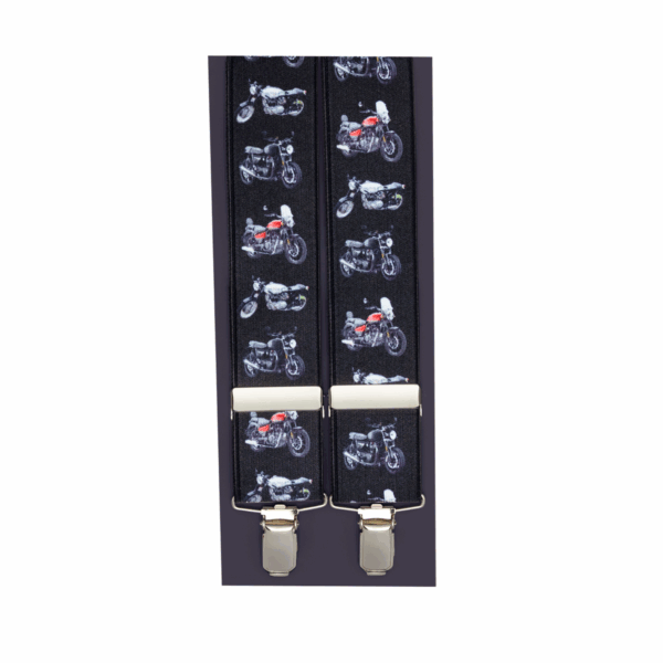 Digital Print Elasticated Clip End Classic Motorbikes  Black  35mm DL200-36