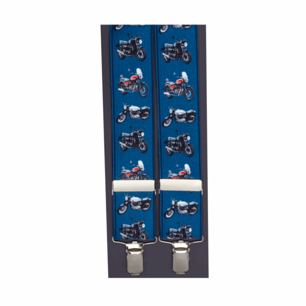 Digital Print Elasticated Clip End Classic Motorbikes  Navy  35mm DL200-38