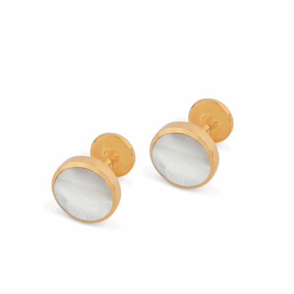 Once Pc Semi Precious Stone  Mother Of Pearl  Gold Plated Cufflink L132 C