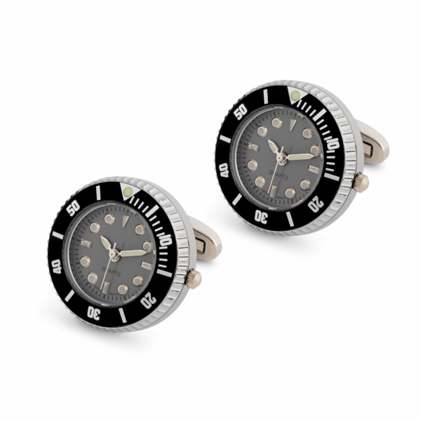 Swiss Style Working Watch Cufflink In Stainless Steel, Japanese Movement (PC21J) Fully Illuminous L140 D - Image 5