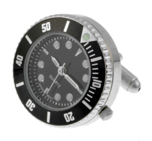 Luxury Design Working Watch Cufflink Rhodium Plated with Black Enamel Bezel Japanese Movement, Mineral Glass Standard Battery L140 I - Image 3