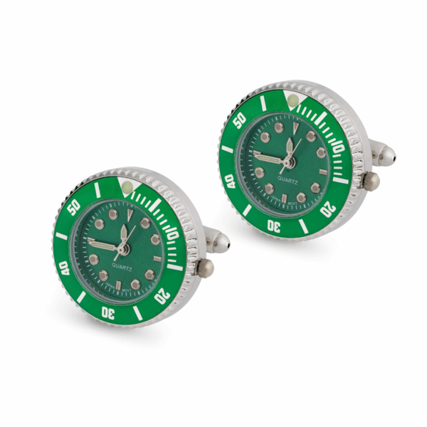 Luxury Design Working Watch Cufflink Rhodium Plated with Black Enamel Bezel Japanese Movement, Mineral Glass Standard Battery L140 I