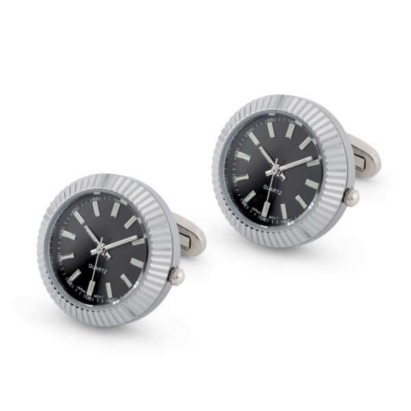 Swiss Style Fluted Bezel Watch cufflinks Illuminous Markers Japanese Movement ( PC21J) Silver/White face  L141 C - Image 3