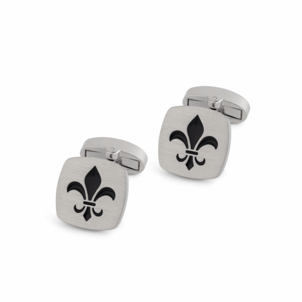 Fluer De Lys Cushion Cufflink Rhodium/Enamel L036 B