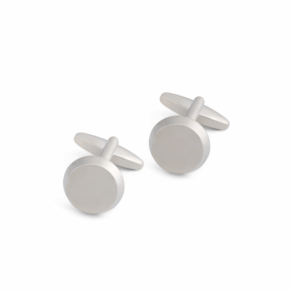 Plain Rhodium Round cufflink L042 B