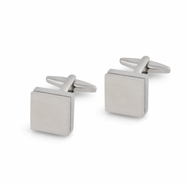 Brushed Rhodium Block Grooved Cufflink Sides L64 C