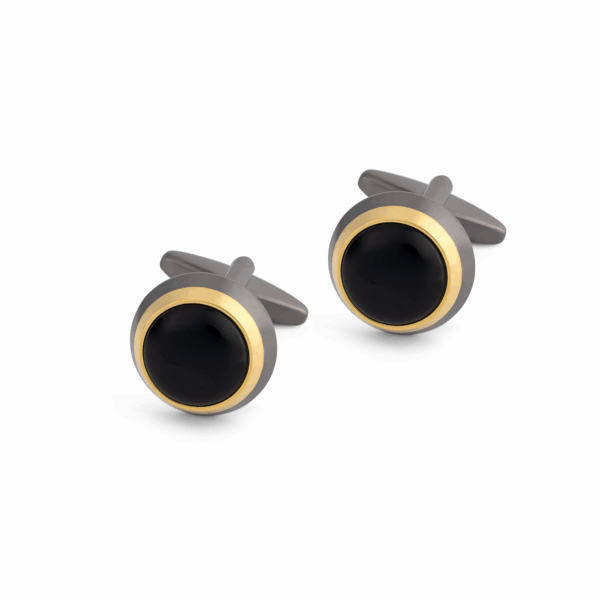 Gun Metal/Gold with Onyx inlay Cufflink L69 A