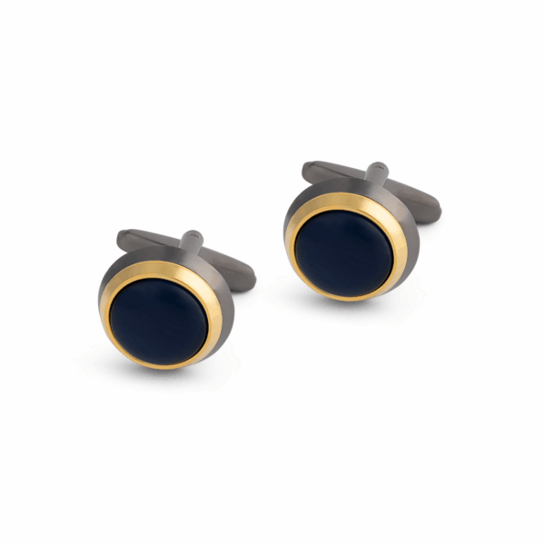 Gun Metal/Gold with Midnight Fibre Optic inlay ( Dark Navy) Cufflink L69 B