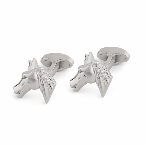 Horse Head Rhodium Cufflink L091 E