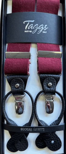 Taggs Luxury Woolfelt Boxcloth Dual end braces Burgundy  Taggs exclusive